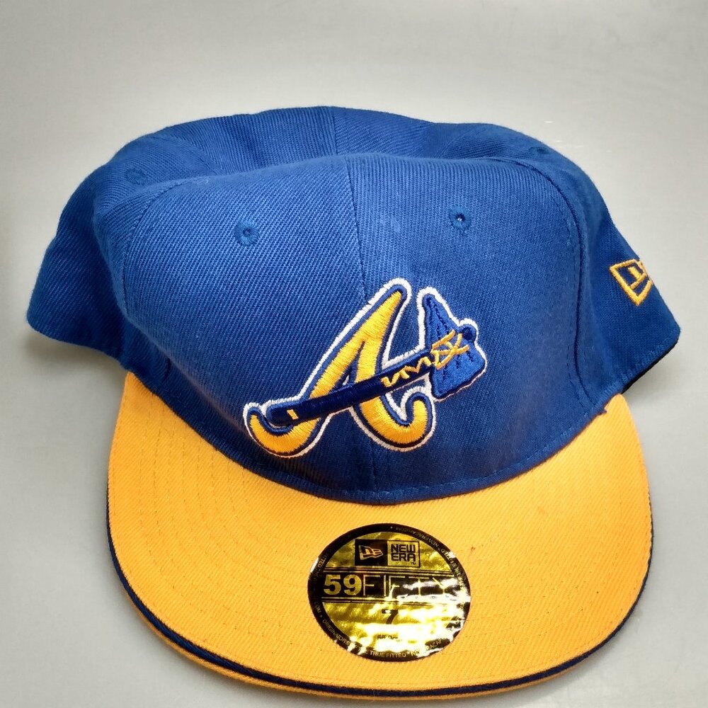 Atlanta Braves Hat New Era 59fifty Sea Blue Tangerine Yellow Size 7 Exclusive